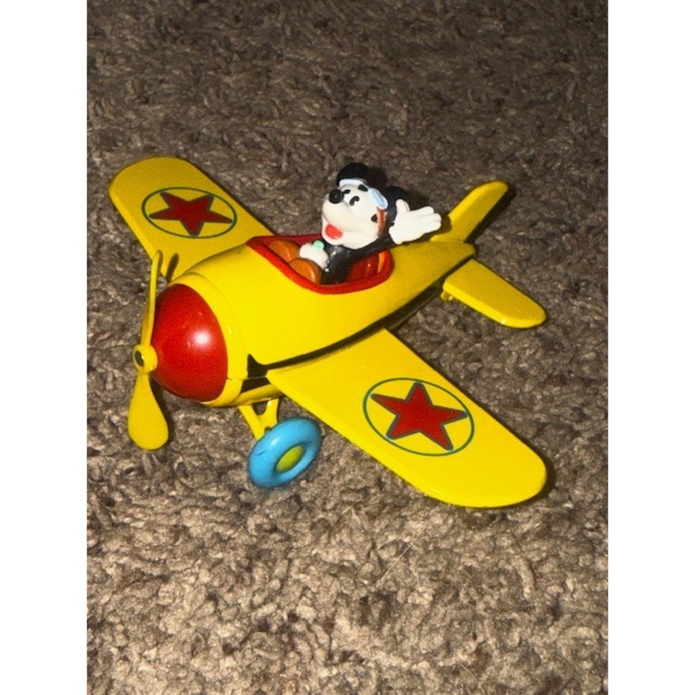 Disney DecoPac Mickey Mouse Pilot Yellow Propeller Airplane Toy